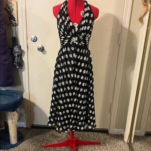 White House Black Market Black and White Polka Dot Midi Dress